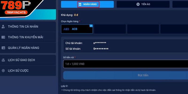 Điền đủ thông tin theo đúng yêu cầu vào biểu mẫu rút tiền 789P